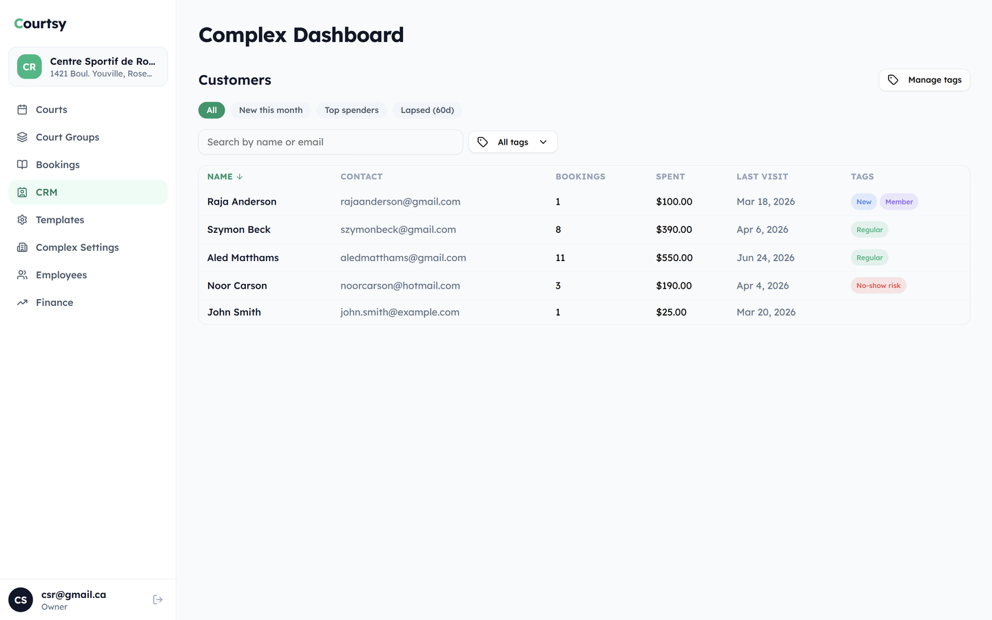 Courtsy customer management