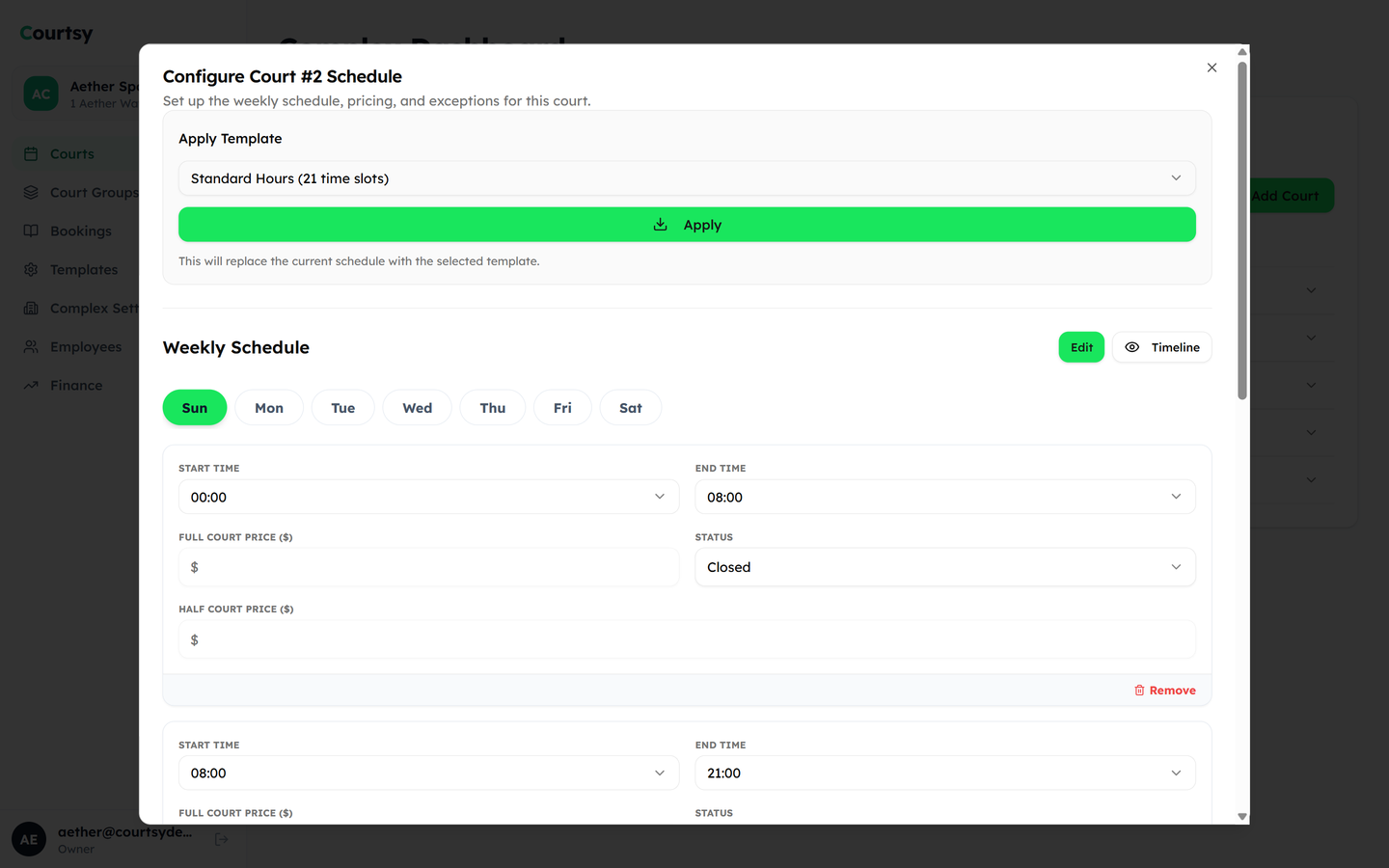 Courtsy schedule editor